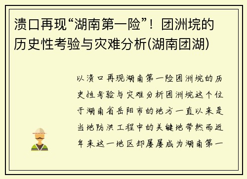 溃口再现“湖南第一险”！团洲垸的历史性考验与灾难分析(湖南团湖)